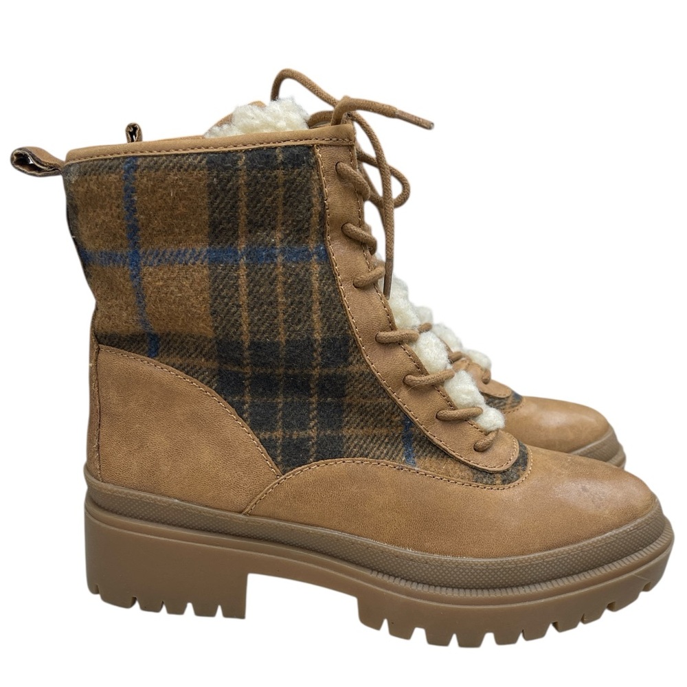 Lucky Brand Tan and Plaid Lace-Up Boots